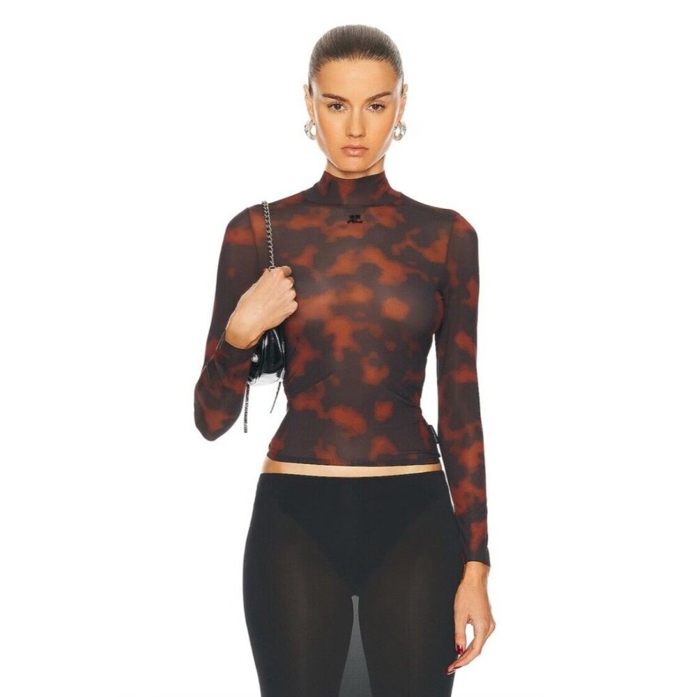 Courreges Mockneck Sheer Top Havana & Tortoise  Brown